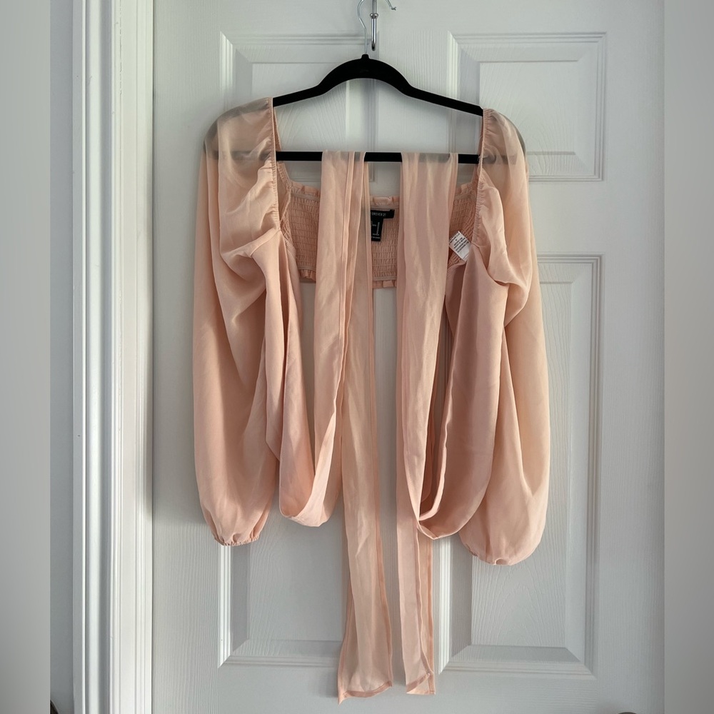 Forever 21 pink wraparound long sleeve crop top